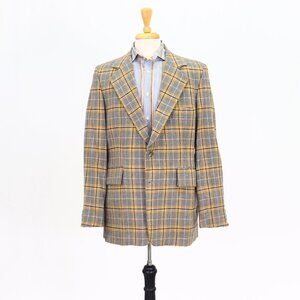Vintage 1970s 44R Gray Check 2-Button Sport Coat Blazer Jacket T029
